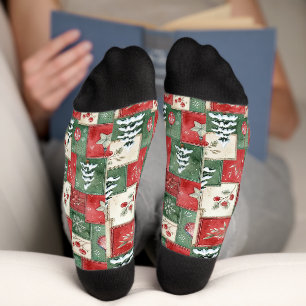 Chaussette Motif de Noël en patchwork de campagne