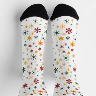 Chaussette Motif de Noël Red Green Gold Retro Snowflake