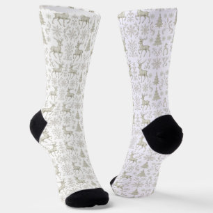 Chaussette Motif de Noël rustique moderne argent/blanc