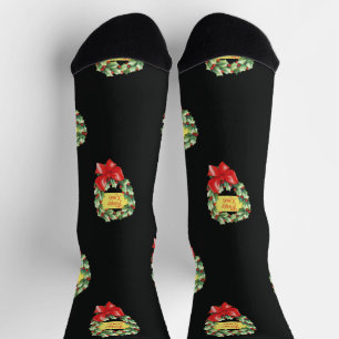 Chaussette Motif de Noël vintage, Joyeux Noël dans une couron