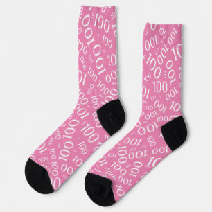 Chaussette Motif de nombre aléatoire rose/blanc pour le 100e