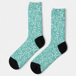 Chaussette Motif de nombre aléatoire sarcelle/blanc pour 50e