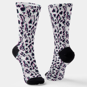 Chaussette Motif de notes musicales et de coeurs déformés