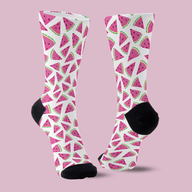 Chaussette Motif de pastèque rose (Fun watermelon pattern fruity summer socks.)