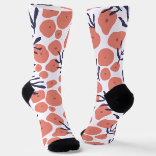 Chaussette Motif de points roses et feuilles verts
