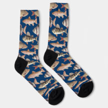 Motif de poisson à l'aquarelle sur fond bleu foncé