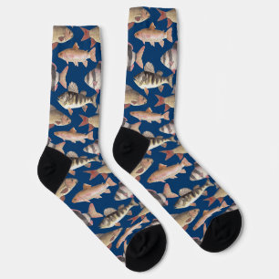 Chaussette Motif de poisson à l'aquarelle sur fond bleu foncé