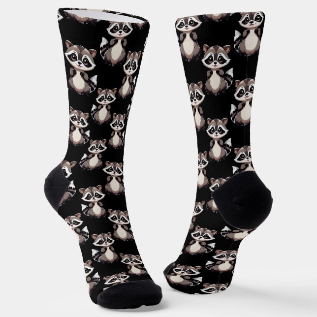 Chaussette Motif de Raton Laveur Noir Design  (Angulaire)