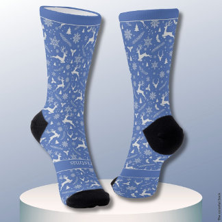 Chaussette Motif de rennes de Noël bleu avec texte
