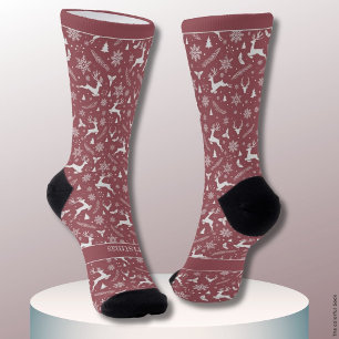 Chaussette Motif de rennes de Noël rouge avec texte