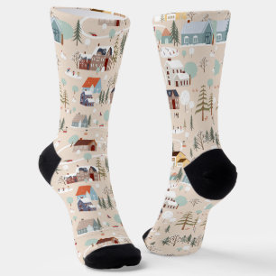 Chaussette Motif de scène confortable du Village d'hiver