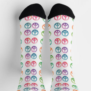 Chaussette Motif de signe de paix aquarelle coloré ambiance h