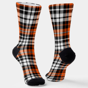 Chaussette Motif de tartan à carreaux orange noir blanc
