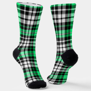 Chaussette Motif de tartan à carreaux vert noir et blanc