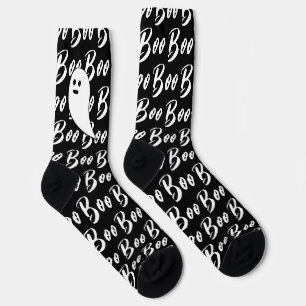 Chaussette Motif de texte du bloc noir blanc Halloween Ghost