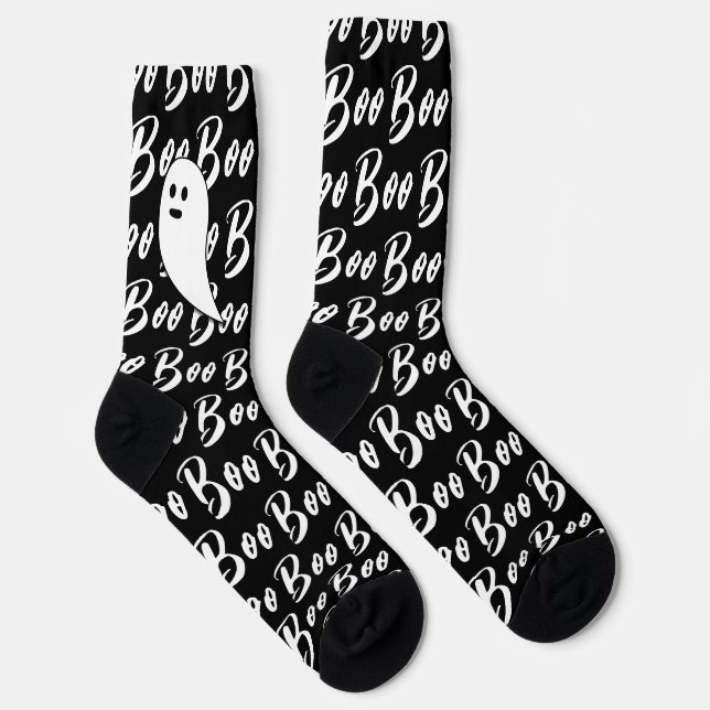 Chaussette Motif de texte du bloc noir blanc Halloween Ghost (Droite)
