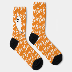 Chaussette Motif de texte fantôme Halloween blanc orange boo