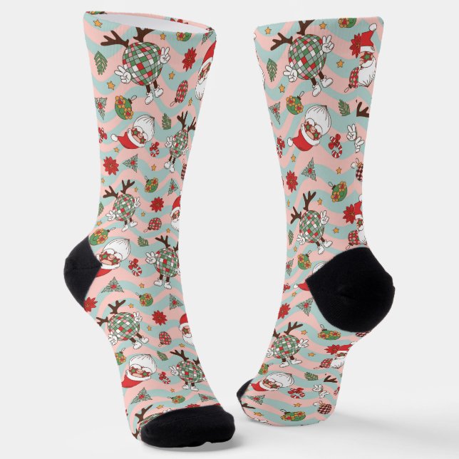 Chaussette Motif de vacances Disco Père Noël et Reindeer (Angulaire)