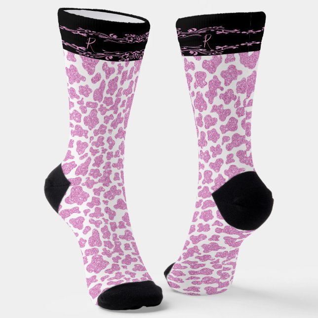 Chaussette Motif de vache rose Nom initial (Angulaire)