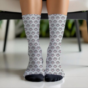 Chaussette Motif de visage de chat gris mignon