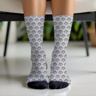 Chaussette Motif de visage de chat gris mignon