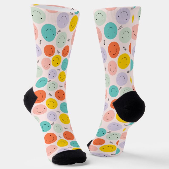 Chaussette Motif de visage joyeux souriant coloré (Angulaire)
