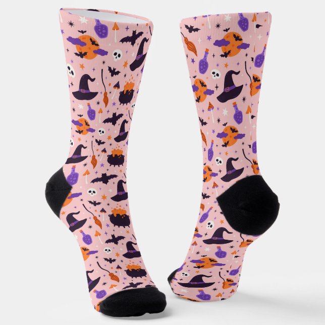 Chaussette Motif d'Halloween mou et rose (Angulaire)
