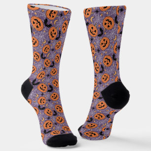 Chaussette Motif d'Halloween violet Jack-O-lanterne