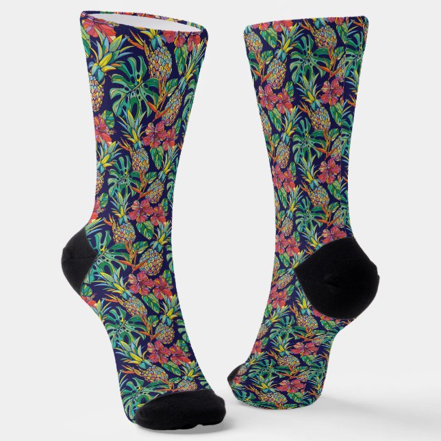 Chaussette Motif d'hibiscus à ananas tropicaux (Angulaire)