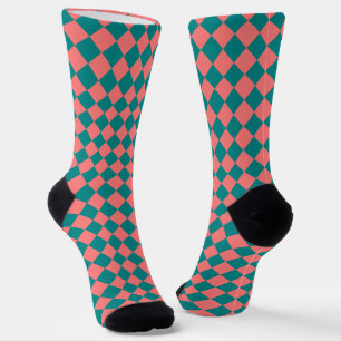 Chaussette Motif diamant à carreaux rose cyan