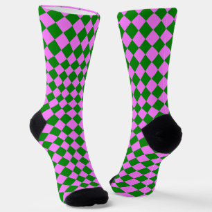 Chaussette Motif diamant à carreaux rose vert