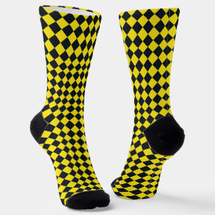 Chaussette Motif diamant jaune de damier noir