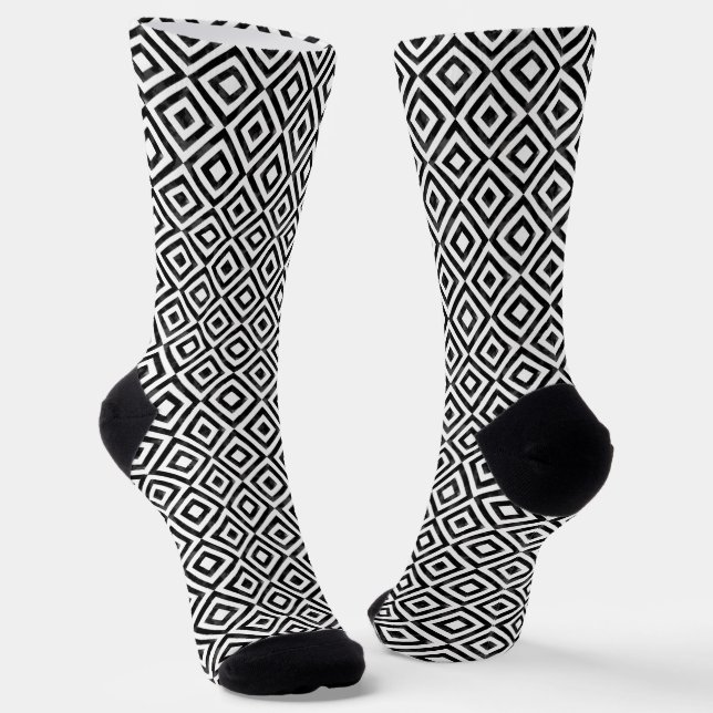 Chaussette Motif Diamants d'aquarelle noir et blanc (Angulaire)