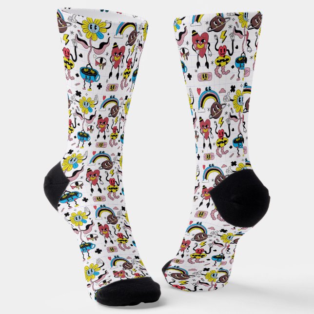 Chaussette Motif Doodle Mignon (Angulaire)
