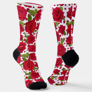 Chaussette Motif Élégant de Roses Florales Rouges et Roses Fo