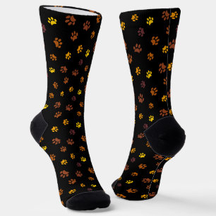 Chaussette Motif Empreintes de Patte Jaune Orange Marron sur