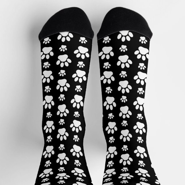 Chaussette Motif, Empreintes de pattes, pattes de chien, noir (Haut)