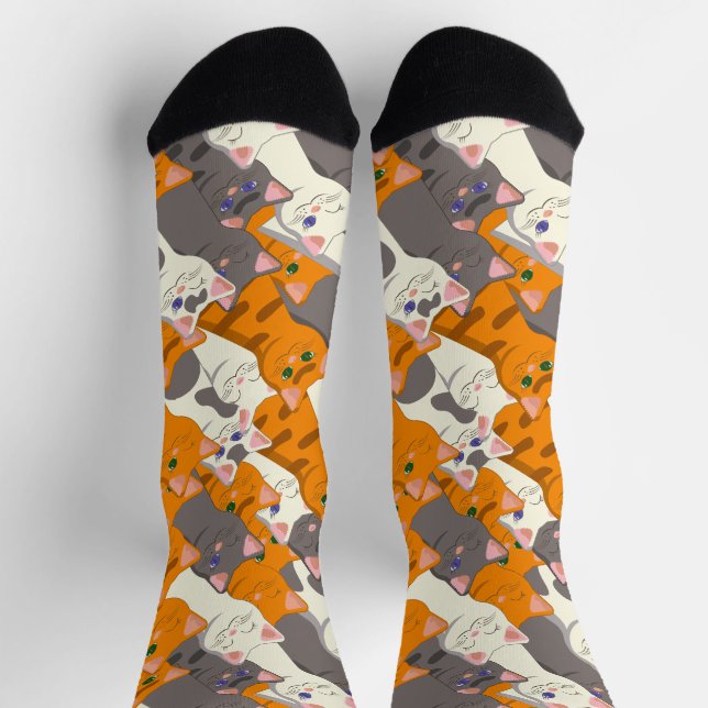 Chaussette Motif en diagonale du chat noir blanc gingembre (Haut)