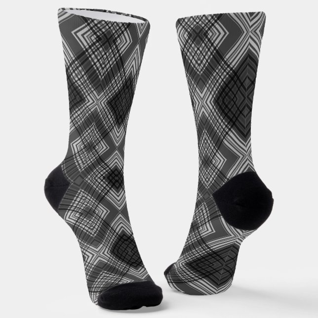Chaussette Motif en diamant géométrique noir et blanc (Angulaire)