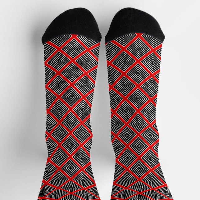 Chaussette Motif en diamant rouge noir et blanc (Haut)