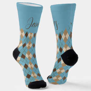 Chaussette Motif En vichy Brown bleu personnalisable