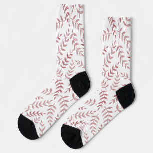 Chaussette Motif feuille de Bourgogne sur chaussettes blanche