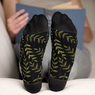 Chaussette Motif feuille vert olive sur chaussettes blanches