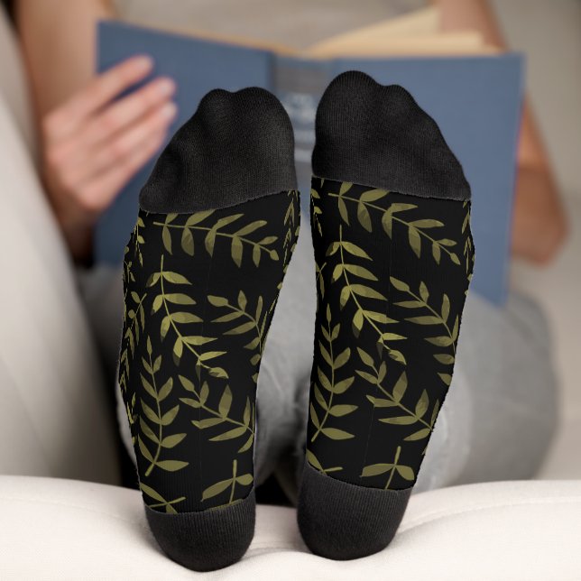 Chaussette Motif feuille vert olive sur chaussettes blanches (Fond)