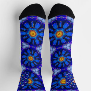 Chaussette Motif Fleurs bleues Abstraites