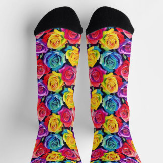 Chaussette Motif floral à l'aquarelle, roses arc-en-ciel colo