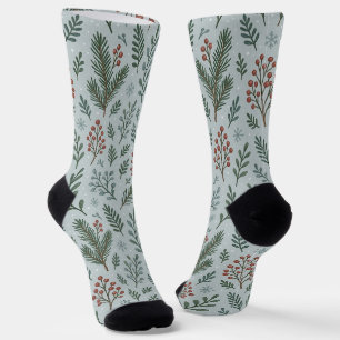 Chaussette Motif floral chic de baie de houx botanique