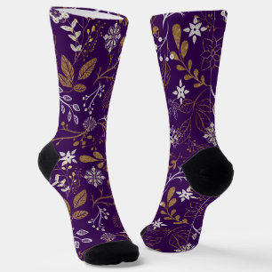 Chaussette Motif floral complexe avec or et blanc 