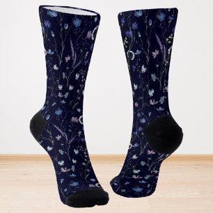 Chaussette Motif floral de fleurs sauvages jolies bleu violet