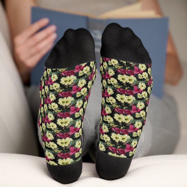 Chaussette Motif Floral de vacances saisonnières Poinsettias (Fond)